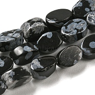Natural Snowflake Obsidian Beads Strands, Flat Oval, 6~6.5x4~4.5x2.5mm, Hole: 0.6mm, about 64pcs/strand, 15.94''(40.5cm)(G-M420-H11-03)