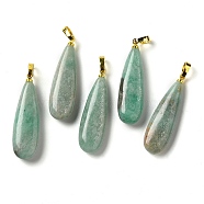 Natural Amazonite Pendants, Teardrop Charms with Rack Plating Golden Tone Brass Snap on Bails, 34~34.5x10~10.5x6~6.5mm, Hole: 6.5x3mm(G-Q192-07G-04)