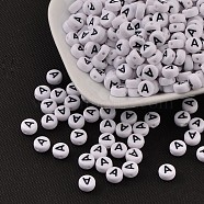 500Pcs Acrylic Horizontal Hole Letter Beads, Flat Round, Letter.A, 7x4mm, Hole: 1mm, 500pcs(OACR-YS0001-03A)