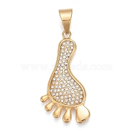 304 Stainless Steel Pendants, with Crystal Rhinestone, Footprint, Golden, 47x25.5x5mm, Hole: 8x11mm(STAS-K214-03G)