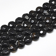 Natural Black Onyx Beads Strands, Faceted, Flat Round, 8~8.5x4.5~5mm, Hole: 1mm, about 25pcs/strand, 7.8 inch(G-S357-F11)