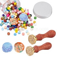 CRASPIRE DIY Scrapbook Making Kits, Including Brass Wax Seal Stamp and Wood Handle Sets, Sealing Wax Particles, Mixed Color, 8.95x2.45cm(DIY-CP0005-05A)