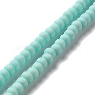 Handmade Frosted Porcelain Beads, Flat Round, Pale Turquoise, 4x3mm, Hole: 0.8mm, about 134pcs/strand, 15.55 inch(39.5cm)(PORC-E017-01M)