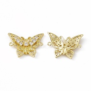 Brass Pave Clear Cubic Zirconia Connector Charms, Butterfly Links, Real 18K Gold Plated, 15.5x23x4mm, Hole: 1mm(KK-E068-VC087)