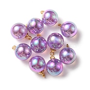 10Pcs UV Plating Acrylic Pendants, with Light Gold Tone Brass Findings, Round Charm, Medium Purple, 13.5x9.5mm, Hole: 1.6mm(FIND-YW0002-05A)