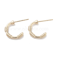 Wire Wrapped Half Ring Alloy Studs Earrings for Women, with 304 Stainless Steel Pins, Light Gold, 14x3mm(EJEW-H309-10KCG)