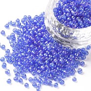 Round Glass Seed Beads, Transparent Colours Rainbow, Round, Cornflower Blue, 3mm(SEED-A007-3mm-166)