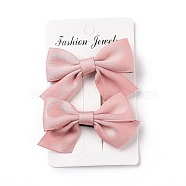 Solid Color Bowknot Cloth Alligator Hair Clip, Hair Accessories for Girls, Pink, 42~45x70~74x13~14mm, 2pcs/card(PHAR-D013-04A)