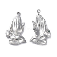 304 Stainless Steel Pendants, Praying Hands Charm, Stainless Steel Color, 36.5x20x4mm, Hole: 2.2mm(STAS-P324-10P)