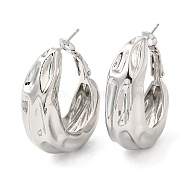 Brass Textured Thick Hoop Earrings for Women, Platinum, 35x29mm(EJEW-K248-07P)