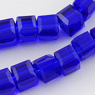 Glass Bead Strands, Faceted, Cube, Blue, 3~3.5x3~3.5x3~3.5mm, Hole: 1mm, 98~100pcs/strand, 28~30cm(GLAA-R041-3x3mm-22)