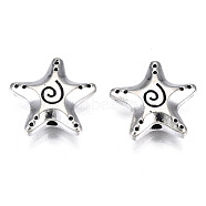 Tibetan Style Alloy Beads, Cadmium Free & Lead Free, Starfish, Antique Silver, 15x16x4.5mm, Hole: 1.6mm, about 430pcs/1000g(TIBEB-N005-075)