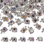 50Pcs Natural Mixed Stone Pendants, Elephant Charm, with Antique Silver Tone Alloy Findings, Mixed Dyed and Undyed, 14.5x18x4.5mm, Hole: 2mm(G-AR0004-91)