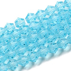 Transparent Glass Beads Strands, Faceted, Bicone, Light Blue, 4x4mm, Hole: 0.8mm, about 87~98pcs/strand, 12.76~14.61 inch(32.4~37.1cm)(GLAA-F029-4mm-20)