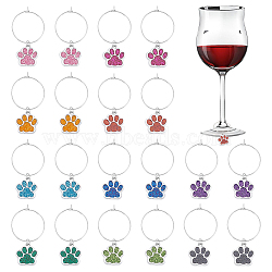 316 Surgical Stainless Steel Wine Glass Charms, with Alloy Enamel Pendants, Cat Paw Print, Mixed Color, 47mm, 20pcs/set(AJEW-AB00166)