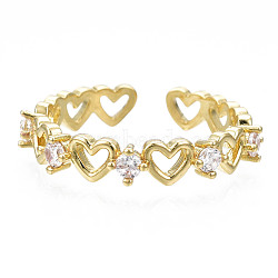 Exquisite Cubic Zirconia Heart Cuff Ring, Infinity Love Brass Open Ring for Women, Nickel Free, Real 18K Gold Plated, US Size 8 1/2(18.5mm)(RJEW-N035-057-NF)