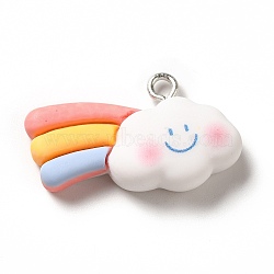 Opaque Resin Pendants, with Platinum Tone Iron Loops, Colorful, Rainbow, 16.5x27x7mm, Hole: 2.2mm(RESI-G056-03A)