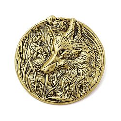 Retro Antique Golden Animal Alloy Brooches for Backpack Clothes, Wolf, 36mm(JEWB-S040-02B-AG)