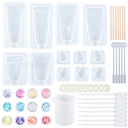 Olycraft Resin Casting Molds, with Birch Wooden Craft Sticks, Latex Finger Cots, Plastic Transfer Pipettes, Gradual Change Candy Style Flakes, Measuring Cup Silicone Glue, Stirring Rod, Mixed Color, 19x19x8mm(DIY-OC0001-76)