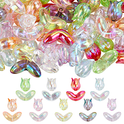 72Pcs 18 Styles Transparent Plastic Beads, AB Color Plated, Tulip, Mixed Color, 12~15x12~23x9~12mm, Hole: 2.5mm, 4pcs/style(OACR-SP0001-38)
