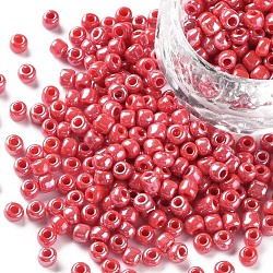 6/0 Glass Seed Beads, Opaque Colors Lustered, Round, Crimson, 4mm, Hole: 1.5mm, about 1000pcs/100g(X1-SEED-A012-4mm-125B)