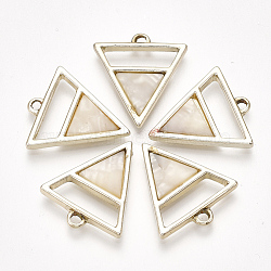Cellulose Acetate(Resin) Pendants, with Alloy Findings, Triangle, Light Gold, Linen, 21x18x2mm, Hole: 1.8mm(KY-T006-20C)