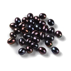 Dyed Natural Cultured Freshwater Pearl Beads, Half Drilled, Rice, Grade 5A+, Black, 6.5~7.5x5~6mm, Hole: 0.9mm(PEAR-E020-13)