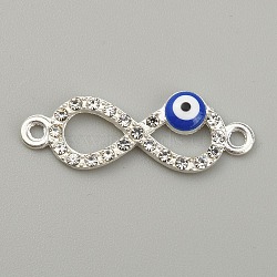 Alloy Enamel Link Connectors, with Crystal Rhinestone, Silver, Infinity Pattern, 10x28x3mm, Hole: 1.6mm(FIND-TAC0011-50B-S)