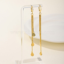 Fashionable Geometric Brass Earrings with Tassel Studs, Hollow Design for Women, 18K Gold Plated, Teardrop, 100x13mm(WN4550-5)