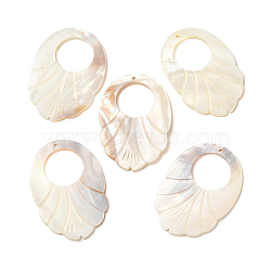 Natural Freshwater Shell Big Pendants, Leaf Charms, 66~67x45~46.5x3~4mm, Hole: 2.5mm(SHEL-K006-24)