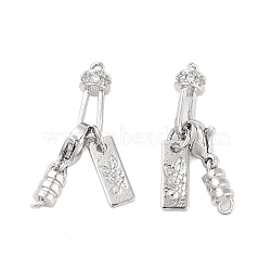 Brass Micro Pave Clear Cubic Zirconia Lobster Claw Clasps, with Double Cord Ends, Butterfly, Platinum, 30.5mm, Hole: 1.2mm(KK-Z059-14P)