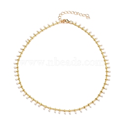 Brass Enamel Pendant Necklaces, with Curb Chains and Lobster Claw Clasps, White, Golden, 15.94 inch(40.5cm)(NJEW-JN03111-02)