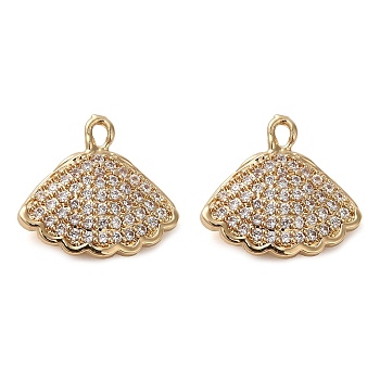 Brass Micro Pave Cubic Zirconia Pendants, Long-Lasting Plated, Shell Shape Charm, Golden, 15x17.5x5.4mm, Hole: 1.6mm