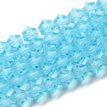 Transparent Glass Beads Strands, Faceted, Bicone, Light Blue, 4x4mm, Hole: 0.8mm, about 87~98pcs/strand, 12.76~14.61 inch(32.4~37.1cm)