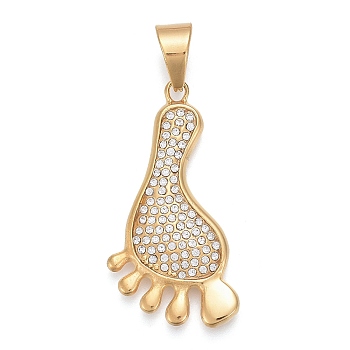 304 Stainless Steel Pendants, with Crystal Rhinestone, Footprint, Golden, 47x25.5x5mm, Hole: 8x11mm