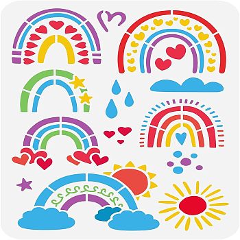 Large Plastic Reusable Drawing Painting Stencils Templates, for Painting on Scrapbook Fabric Tiles Floor Furniture Wood, Rectangle, Rainbow Pattern, 297x210mm