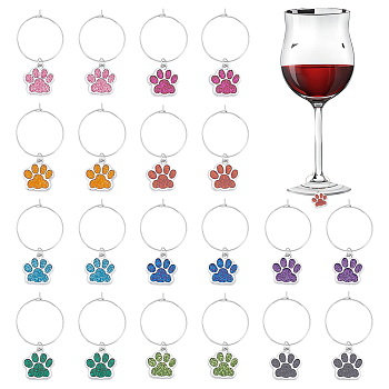 316 Surgical Stainless Steel Wine Glass Charms, with Alloy Enamel Pendants, Cat Paw Print, Mixed Color, 47mm, 20pcs/set