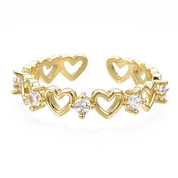 Exquisite Cubic Zirconia Heart Cuff Ring, Infinity Love Brass Open Ring for Women, Nickel Free, Real 18K Gold Plated, US Size 8 1/2(18.5mm)