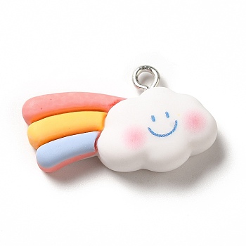 Opaque Resin Pendants, with Platinum Tone Iron Loops, Colorful, Rainbow, 16.5x27x7mm, Hole: 2.2mm