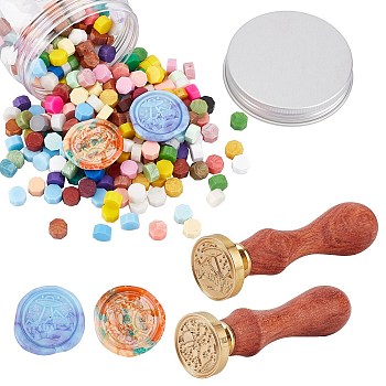CRASPIRE DIY Scrapbook Making Kits, Including Brass Wax Seal Stamp and Wood Handle Sets, Sealing Wax Particles, Mixed Color, 8.95x2.45cm