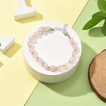 Natural Rose Quartz Beads Bracelets for Women, with Silver Alloy Lobster Claw Clasps & Iron Chains & Glass Seed, 6-5/8~7-1/2 inch(16.7~19cm)