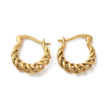 304 Stainless Steel Hoop Earrings, Twist Rope, Real 18K Gold Plated, 19x16mm