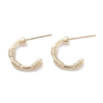 Wire Wrapped Half Ring Alloy Studs Earrings for Women, with 304 Stainless Steel Pins, Light Gold, 14x3mm