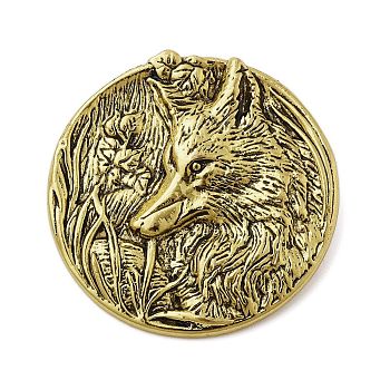 Retro Antique Golden Animal Alloy Brooches for Backpack Clothes, Wolf, 36mm