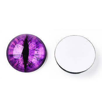 Glass Cabochons, Half Round with Evil Eye, Vertical Pupil, Dark Orchid, 20x6.5mm