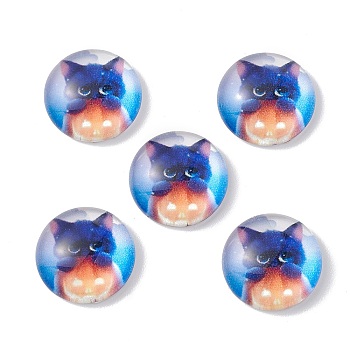 Glass Stickers, Self Adhesive Craft Stickers, Half Round, Cat Pattern, 12x4mm