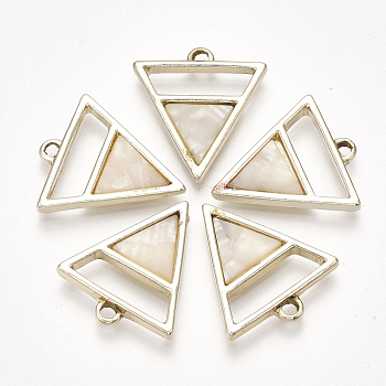 Cellulose Acetate(Resin) Pendants, with Alloy Findings, Triangle, Light Gold, Linen, 21x18x2mm, Hole: 1.8mm