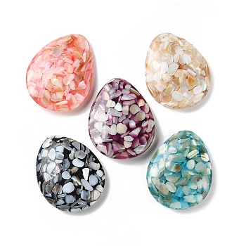 Natural Freshwater Shell Dyed Chip Resin Big Pendants, Teardrop Charms, Mixed Color, 48~50x39~40x10~11mm, Hole: 1.2~1.4mm