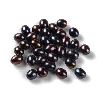 Dyed Natural Cultured Freshwater Pearl Beads, Half Drilled, Rice, Grade 5A+, Black, 6.5~7.5x5~6mm, Hole: 0.9mm