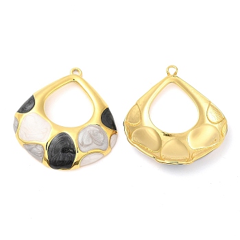 Enamel Pendants, with 304 Stainless Steel Finding, Real 18K Gold Plated, Teardrop Charm, Black, 36.5x33.5x5mm, Hole: 2mm